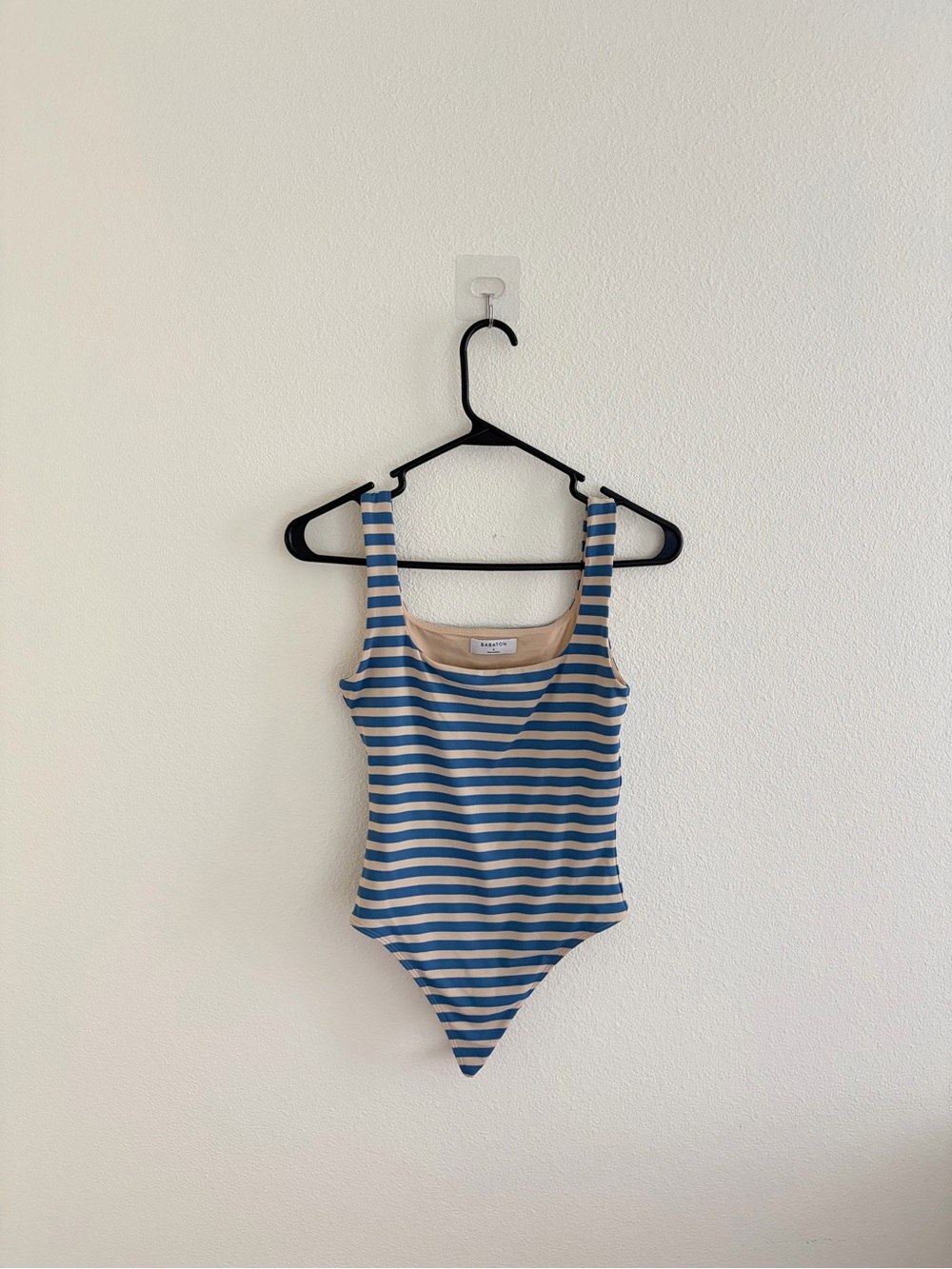 Aritzia Babaton Contour Blue Stripe Squareneck Bodysuit Size Small